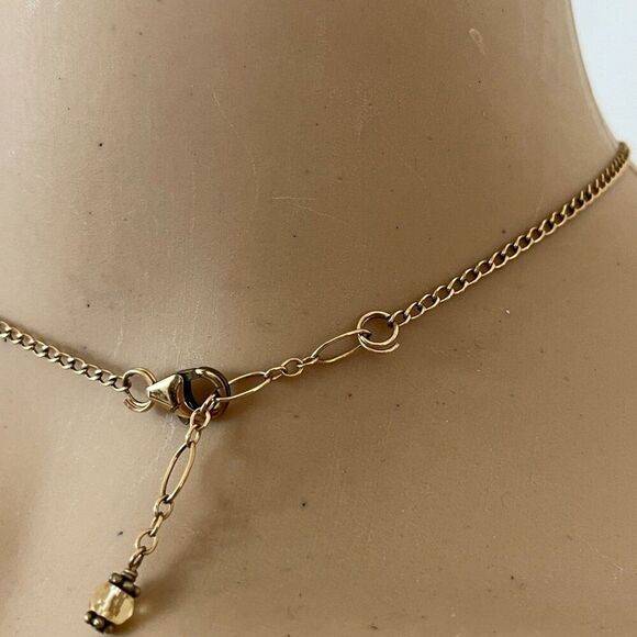 Citrine Necklace Yellow Quartz Puffy Drop 18in Gold Tone Cable Chain - Picture 8 of 16